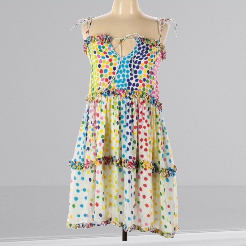 Silk Rainbow Polka Dot Ruffle Babydoll Slip Dress - All Things Mochi - Picture 4 of 9